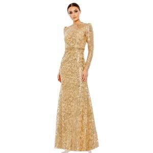 Mac Duggal 68011 Gold Embellished High Neck Long Sleeve Gown Size 12 $698